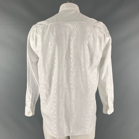BRIONI Taille M Chemise à manches longues boutonnée en coton jacquard blanc