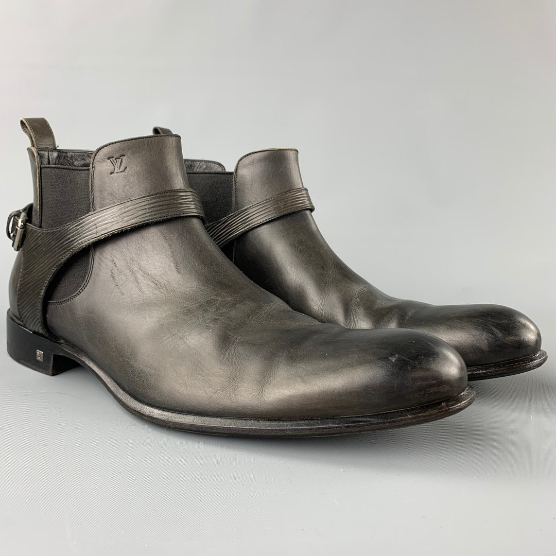 LOUIS VUITTON Size 12 Slate Antique Leather Harness Boots