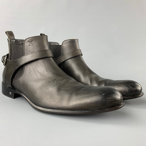 LOUIS VUITTON Size 12 Slate Antique Leather Harness Boots