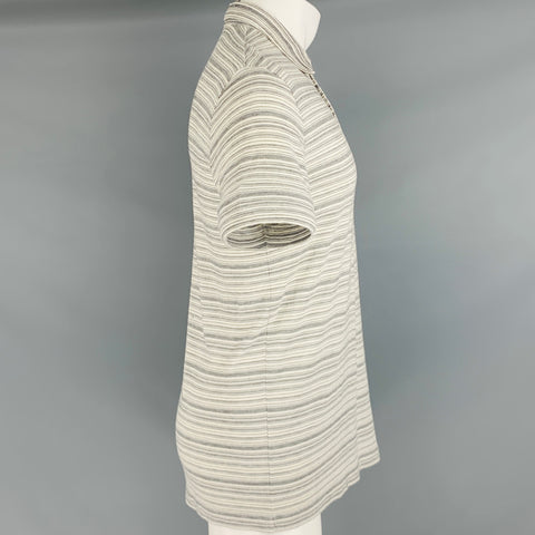 THEORY Size M White Grey Stripe Viscose Blend Short Sleeve Polo