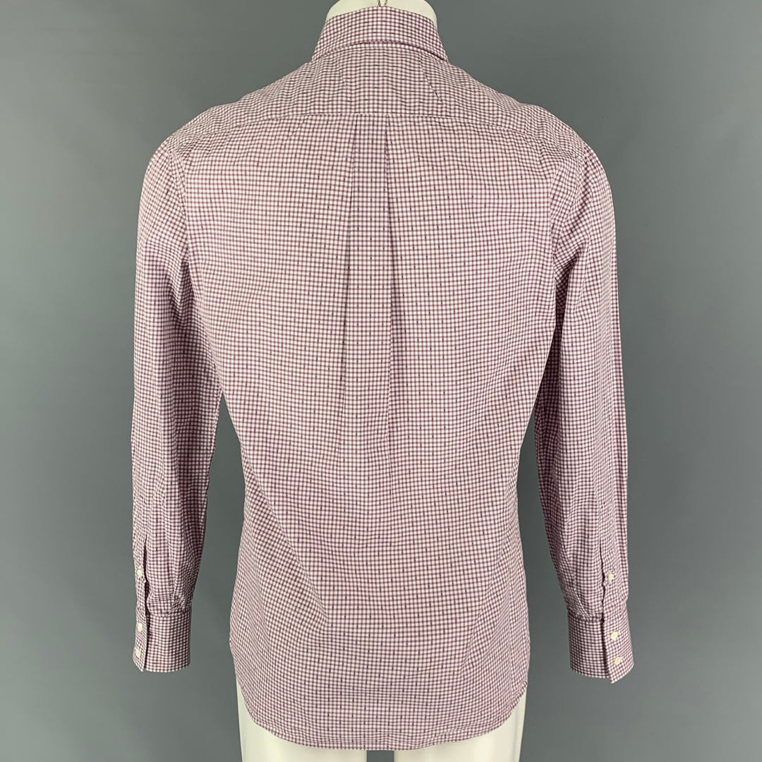 BRUNELLO CUCINELLI Taille S Chemise à manches longues boutonnée à carreaux blanc bordeaux