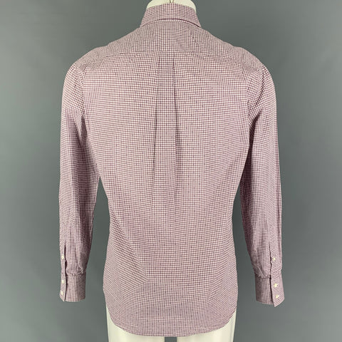 BRUNELLO CUCINELLI Size S Burgundy White Checkered Button Down Long Sleeve Shirt