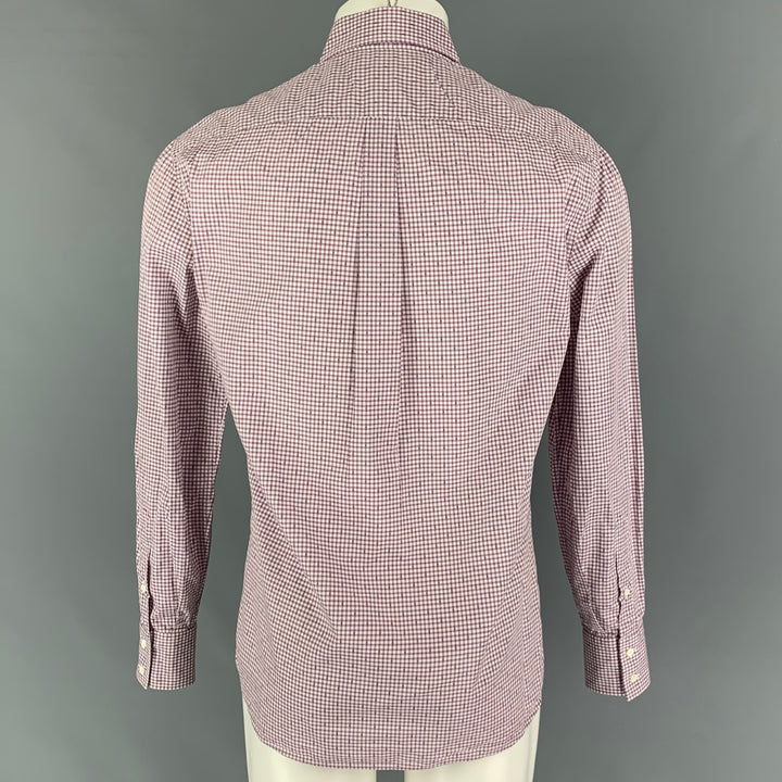 BRUNELLO CUCINELLI Taille S Chemise à manches longues boutonnée à carreaux blanc bordeaux