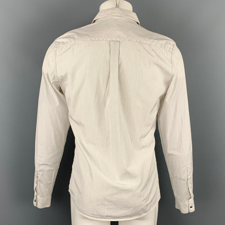 MCQ by ALEXANDER MCQUEEN Size S Beige & Black Pinstripe Cotton Long Sleeve Shirt