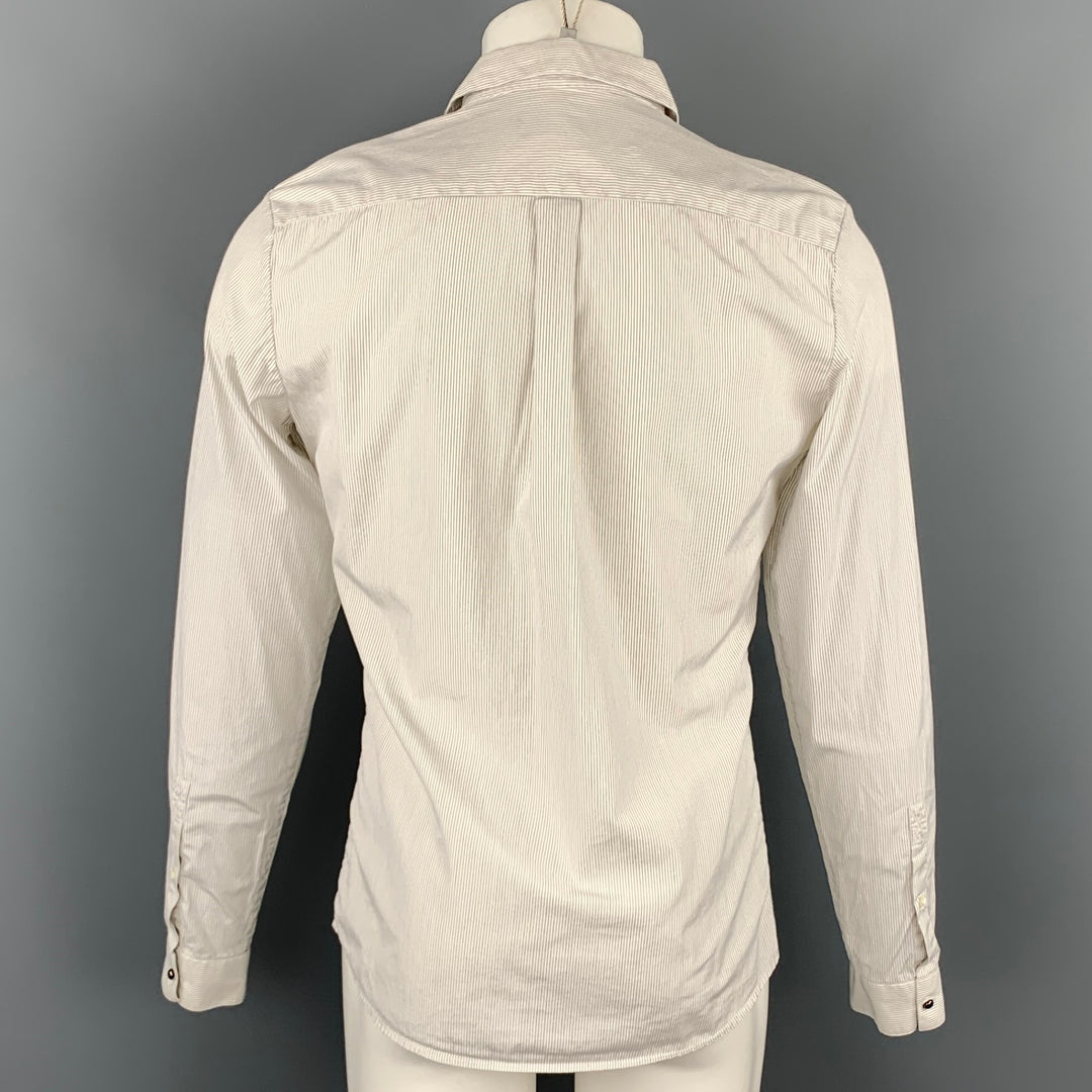 MCQ par ALEXANDER MCQUEEN Taille S Chemise à manches longues en coton à fines rayures beige et noir
