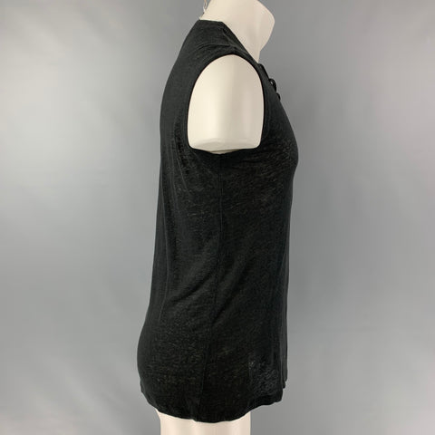 IRO Tissa Size S Black Solid Linen Sleeveless Tank Top