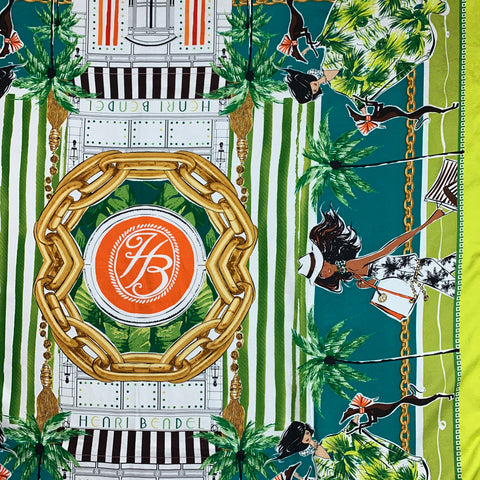 HENRI BENDEL Multi-Color Whippet & Girl Print Twill Scarf