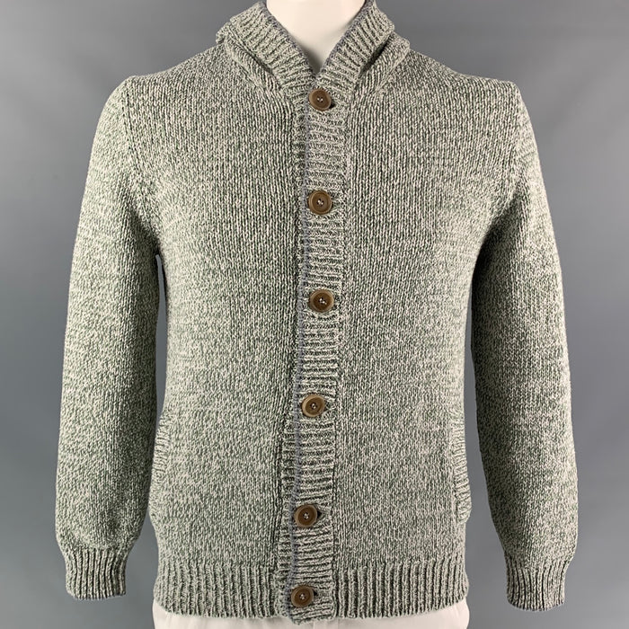 BRUNELLO CUCINELLI Size 42 Green & Light Grey Heather Cotton / Acrylic  Hooded Jacket