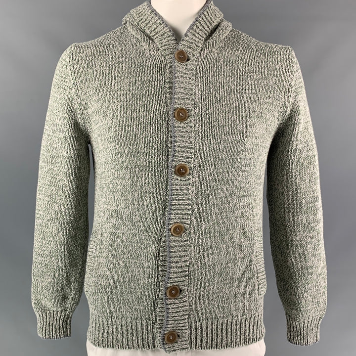 BRUNELLO CUCINELLI Size 42 Green & Light Grey Heather Cotton / Acrylic Hooded Jacket
