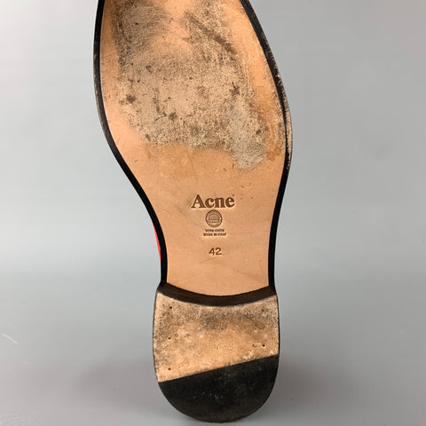 ACNE STUDIOS Size 9 Red Leather Cap Toe Lace Up Shoes