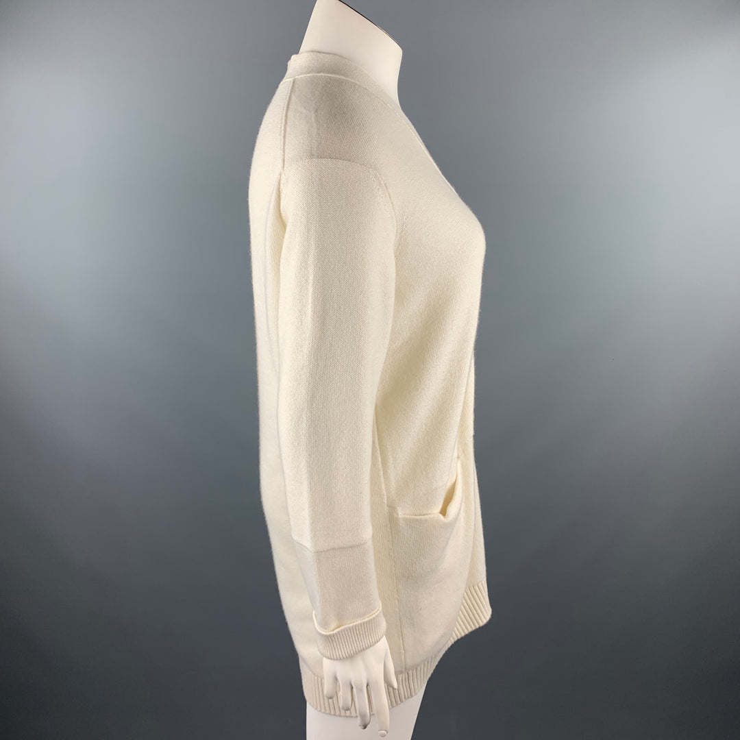 HERMES Size 10 Cream Knitted Cashmere Buttoned Cardigan