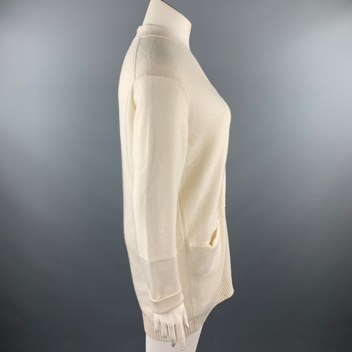 HERMES Size 10 Cream Knitted Cashmere Buttoned Cardigan