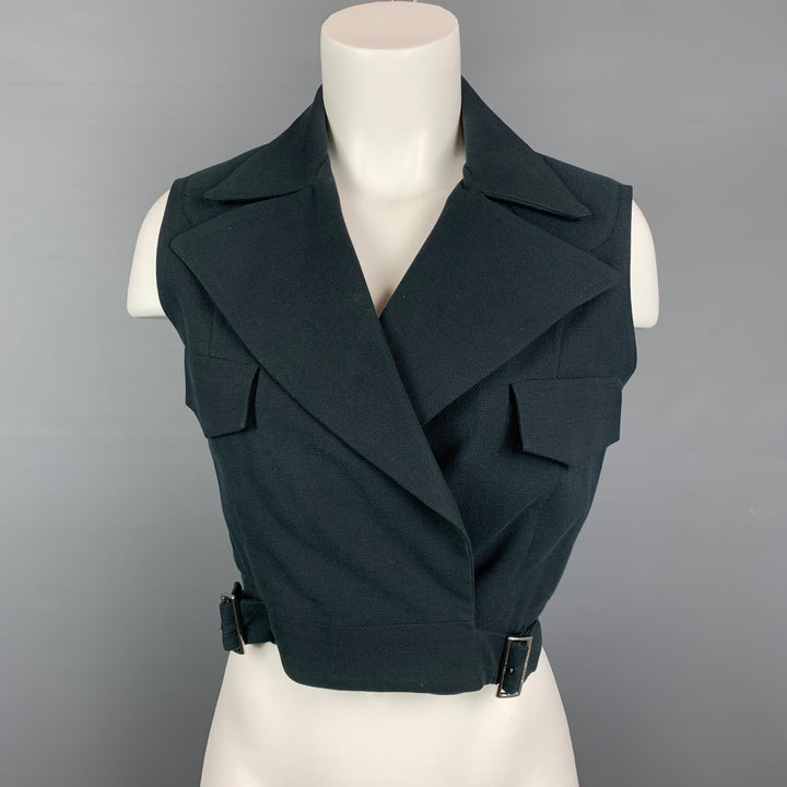 Vintage MORGANE LE FAY Size L Black Textured Cotton Cropped Vest