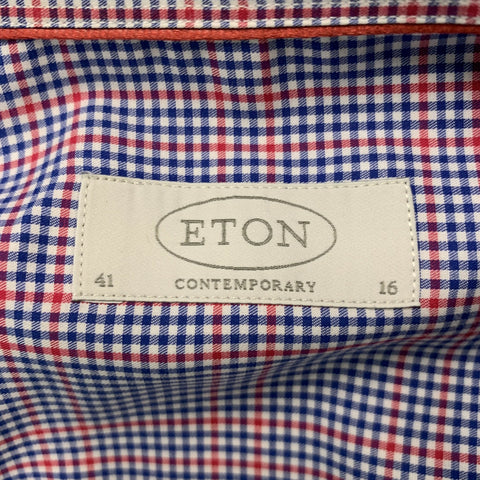 ETON Talla L Camisa de manga larga de algodón a cuadros azul rojo y blanco