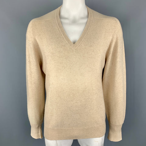 N. PEAL Jersey de punto de cachemira con cuello en V, color caqui, talla XL
