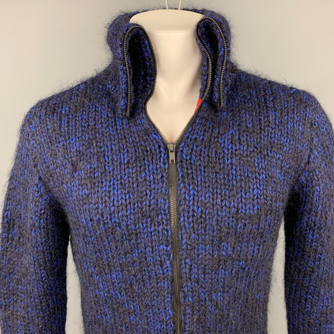 MARC by MARC JACOBS Size S Black & Blue Knitted Wool / Mohair Zip Up Cardigan