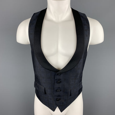 BAND OF OUTSIDERS Talla 38 Chaleco con cuello chal de seda a cuadros negro y azul marino