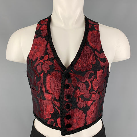 DOLCE & GABBANA SS 2015 Size 36 Red Brocade Viscose Blend Cropped Vest & Jacket