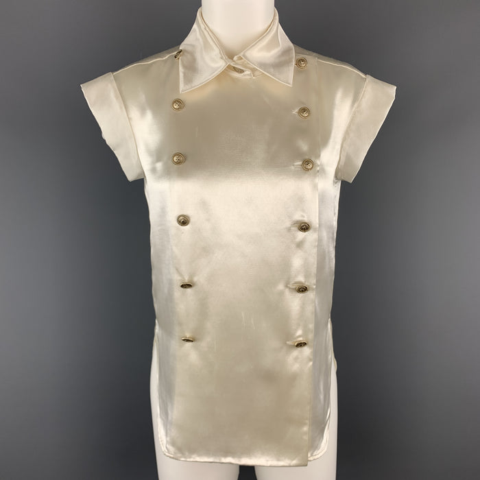 CHANEL Size 4 Cream Satin Double Breasted Military Blouse