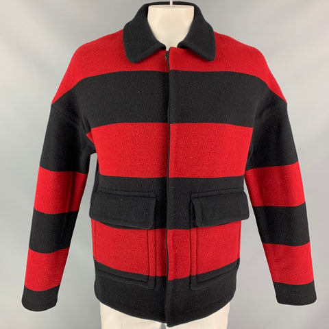 BURBERRY PRORSUM Spring 2014 Size L Red Black Stripe Wool / Cashmere Jacket