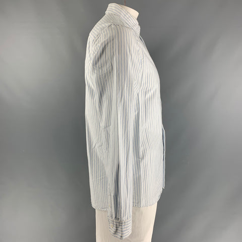 A.P.C. Size XL White Light Blue Stripe Cotton Button Down Long Sleeve Shirt