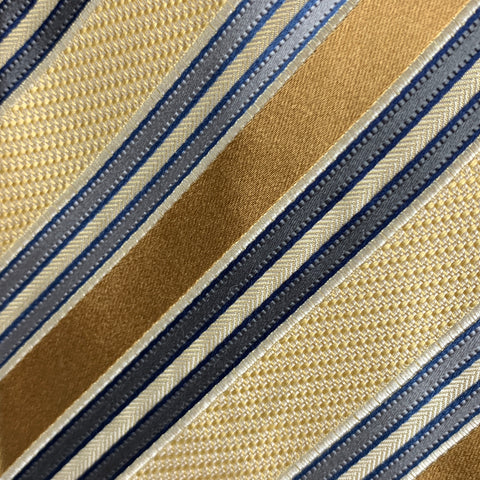 ERMENEGILDO ZEGNA Yellow Grey Diagonal Stripe Silk / Cotton Tie