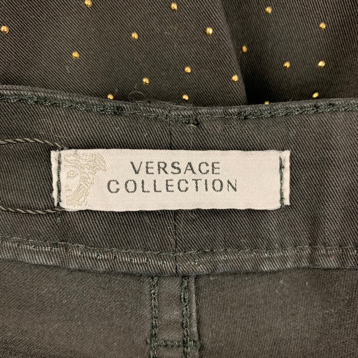 VERSACE COLLECTION Size 26 Black Gold Cotton Studded Dress Pants