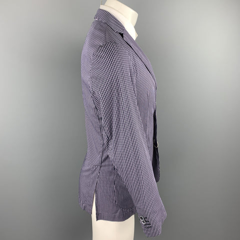 CORNELIANI Size 36 Navy & Lavender Plaid Cotton Blend Sport Coat