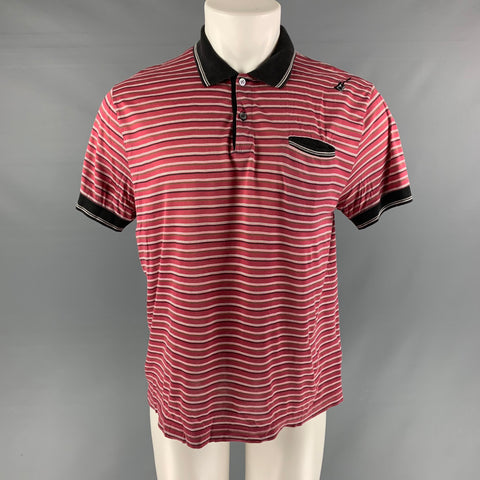 Taille M DIOR HOMME Polo boutonné en coton rayé rouge noir
