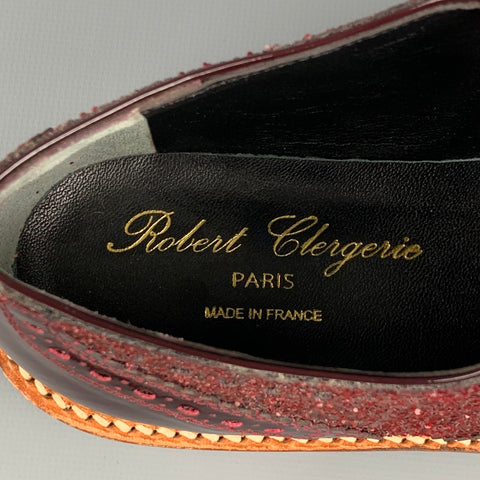 ROBERT CLERGERIE Size 8 Burgundy Metallic Leather Perforated Wingtip Shoes