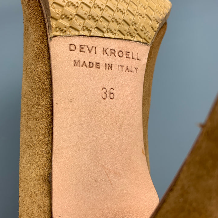 DEVI KROGELL Size 6 Tan &  Brown Suede Mixed Materials Ankle Strap Boots