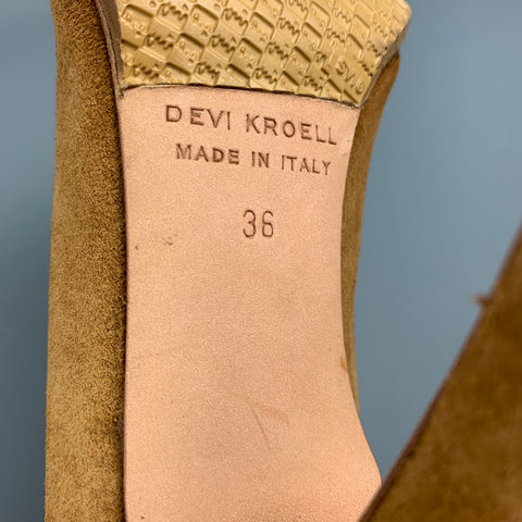 DEVI KROGELL Talla 6 Botas con correa en el tobillo de materiales mixtos de ante marrón y marrón