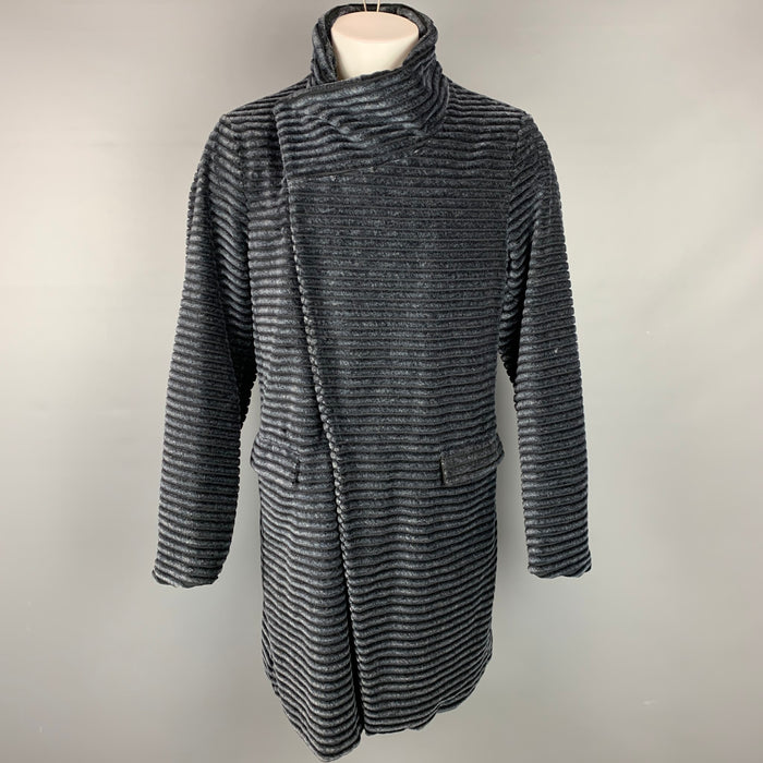 GIORGIO ARMANI Size 40 Charcoal Ribbed Cotton Asymmetrical Coat