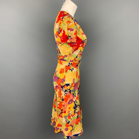 RALPH LAUREN Collection Size 2 Multi-Color Floral Silk Belted Dress
