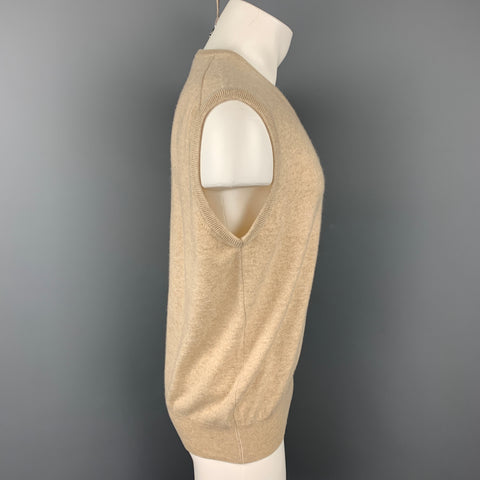 LORO PIANA Size L Oatmeal Cashmere V-Neck Vest