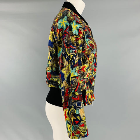 DRIES VAN NOTEN Size 8 Black Multi-Color Cotton Silk Bomber Jacket
