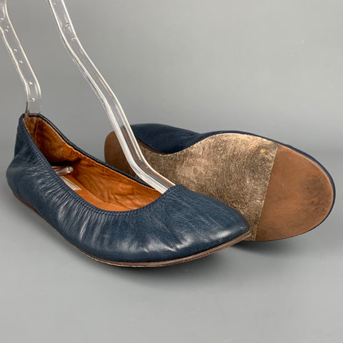 LANVIN Size 7 Blue Leather Ballet Flats