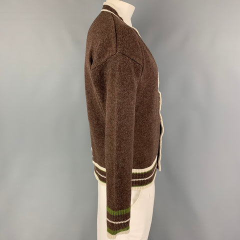 KITON Size M Brown Cream Contrast Trim Cotton V-Neck Cardigan