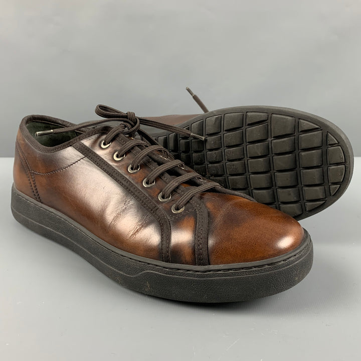 SALVATORE FERRAGAMO Size 10 Brown Burnished Leather Sneakers