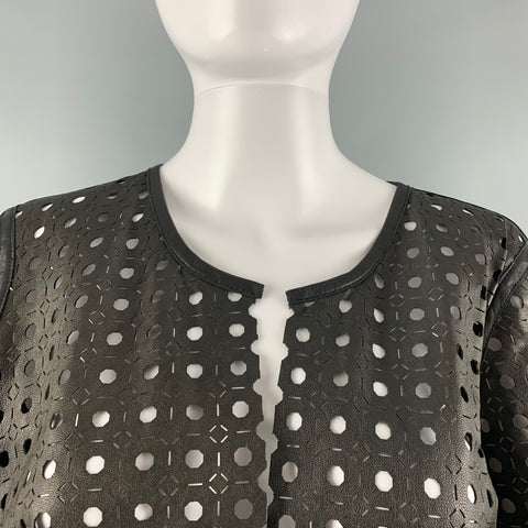 MILLY Chaqueta Mangas 3/4 Piel Cordero Perforada Negra Talla M