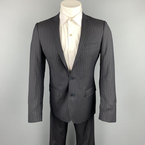 DOLCE & GABBANA Navy Stripe Size 36 Silk / Virgin Wool Notch Lapel Suit