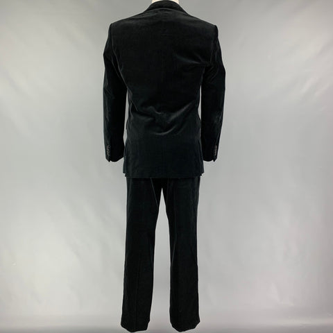 RALPH LAUREN Black Label Size 38 Regular Black Cotton Velvet Notch Lapel Suit