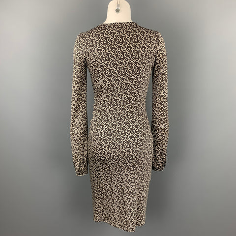HERION Size 4 Taupe Jersey Dot Print Silk Scoop Neck Dress