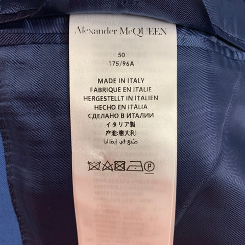 ALEXANDER MCQUEEN Size 40 Blue Wool Mohair Notch Lapel Suit