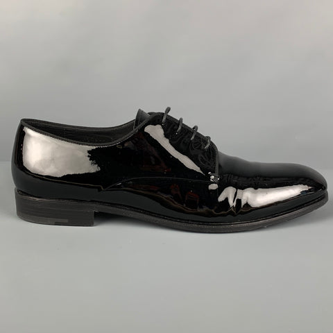 GIORGIO ARMANI Size 12.5 Black Patent Leather Lace Up Shoes