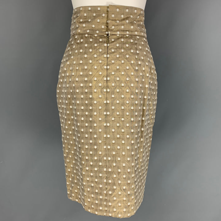 BILL BLASS Size 6 Taupe White Dots Pencil Mid-Calf Skirt