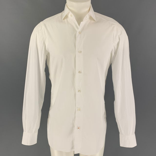 ISAIA Taille S Chemise à manches longues boutonnée en coton blanc