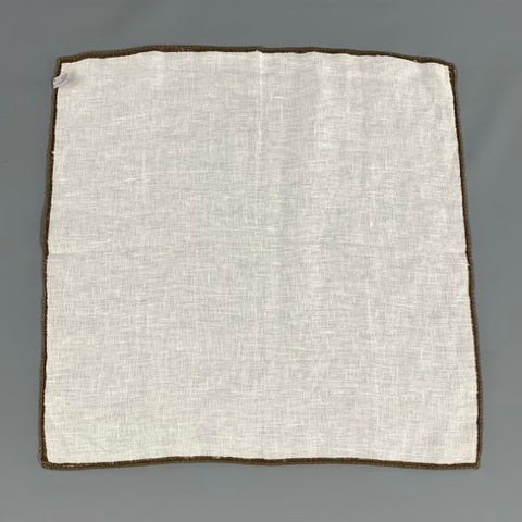 ERMENEGILDO ZEGNA Cream Brown Linen Pocket Square