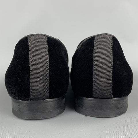 PAUL SMITH Size 9 Black Embroidery Velvet Slipper Loafers