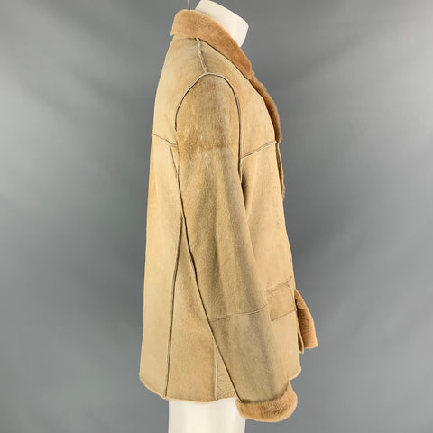 JOHN VARVATOS Size M Beige Shearling Button Up Coat